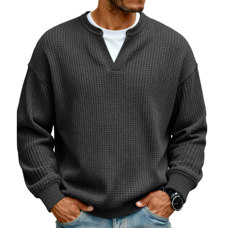 ✨ Jouw stijl‑upgrade: Getextureerd, Relaxed, Stijlvol! 👕Gelaagde comfortabele wafelgebreid T-shirt
