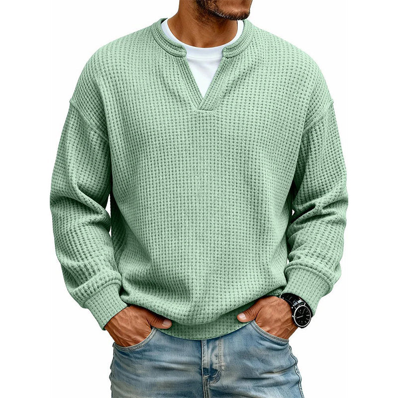 ✨ Jouw stijl‑upgrade: Getextureerd, Relaxed, Stijlvol! 👕Gelaagde comfortabele wafelgebreid T-shirt