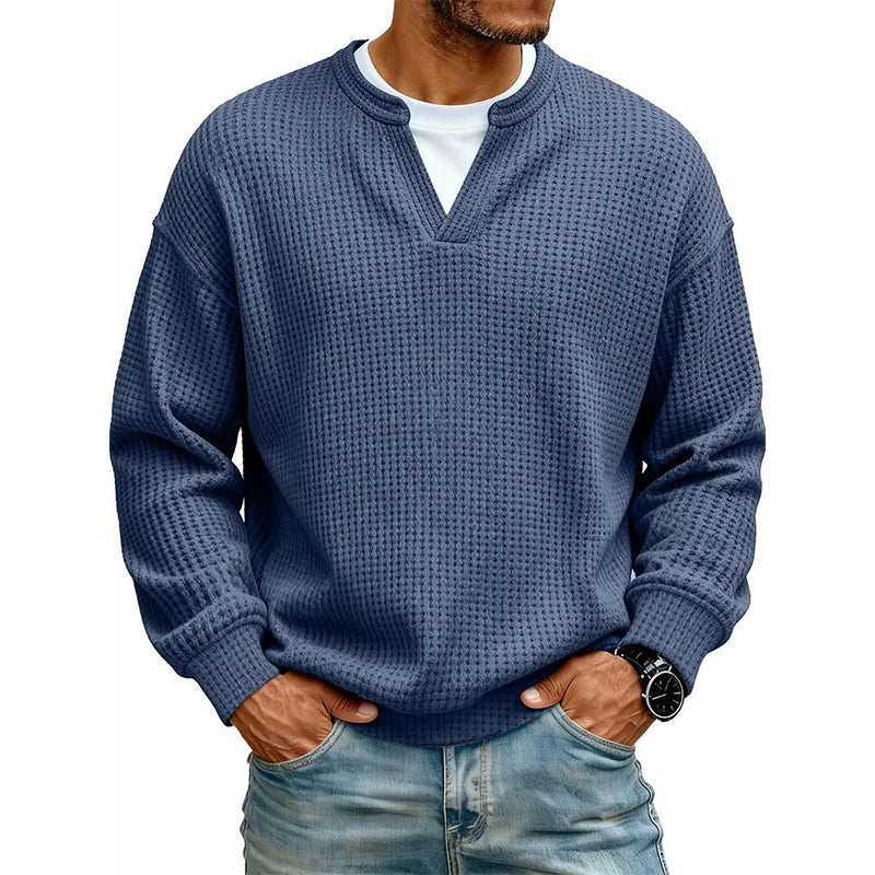 ✨ Jouw stijl‑upgrade: Getextureerd, Relaxed, Stijlvol! 👕Gelaagde comfortabele wafelgebreid T-shirt